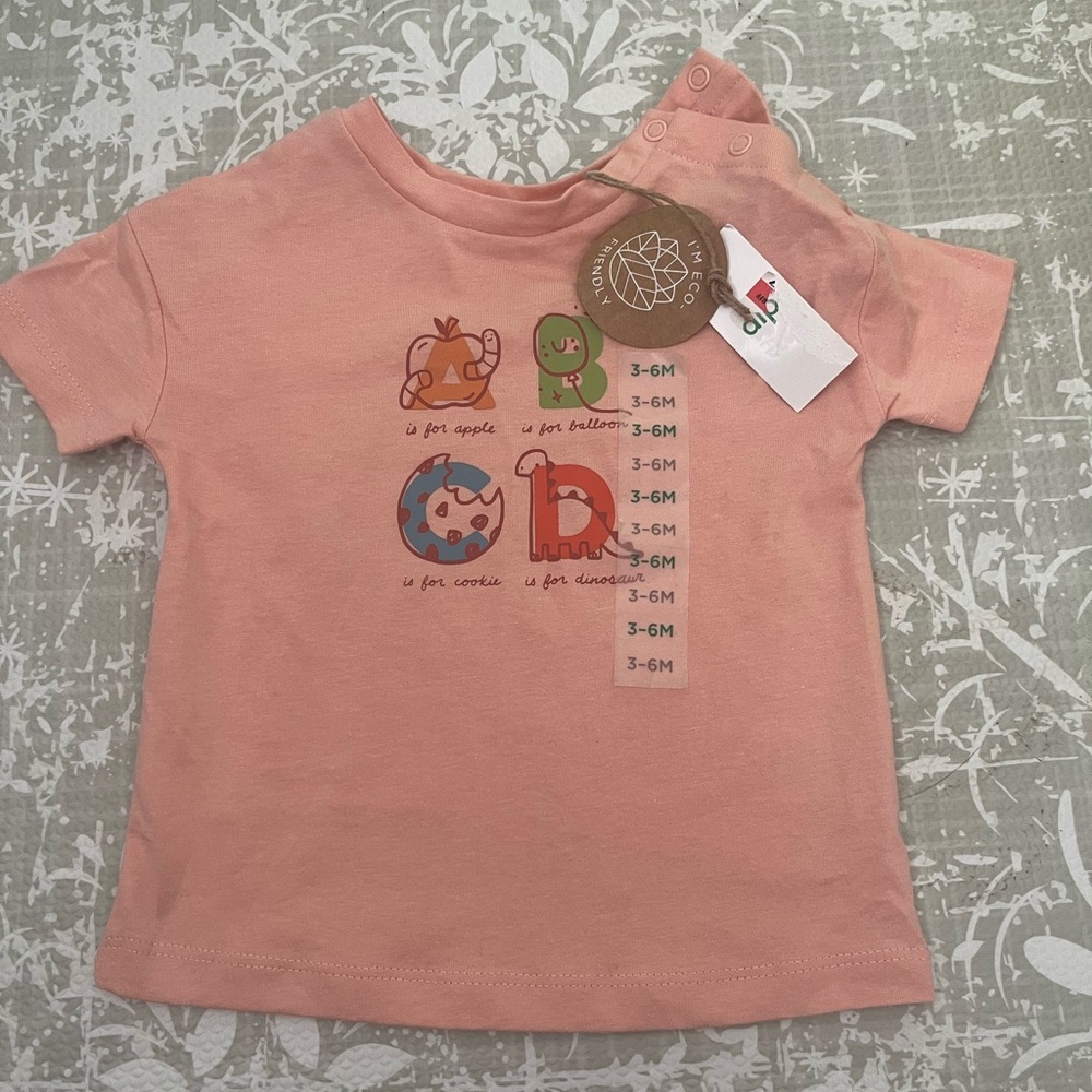Dip Peach Baby Tee with Alphabet Animals